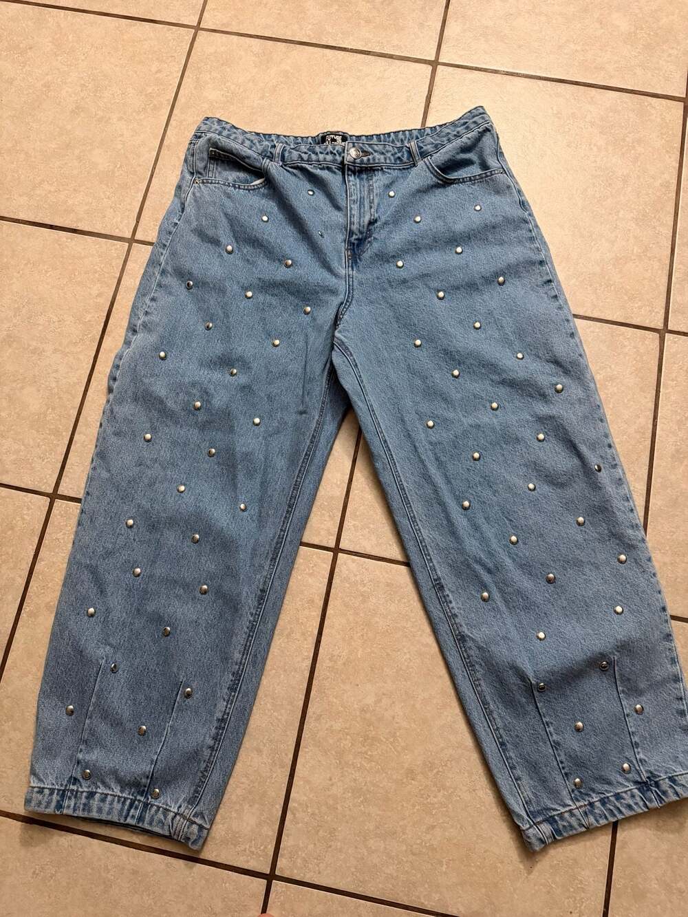 Future Collective Pearl Embellished Straight Leg Jeans